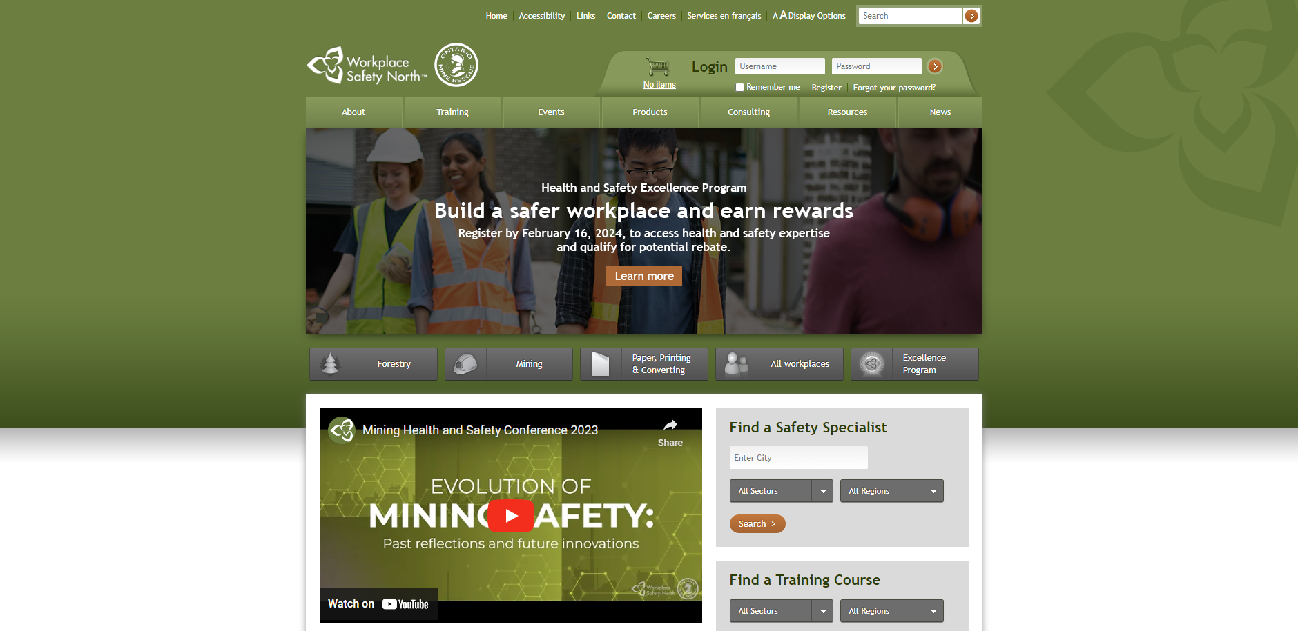 Screenshot of workplacesafetynorth.ca homepage