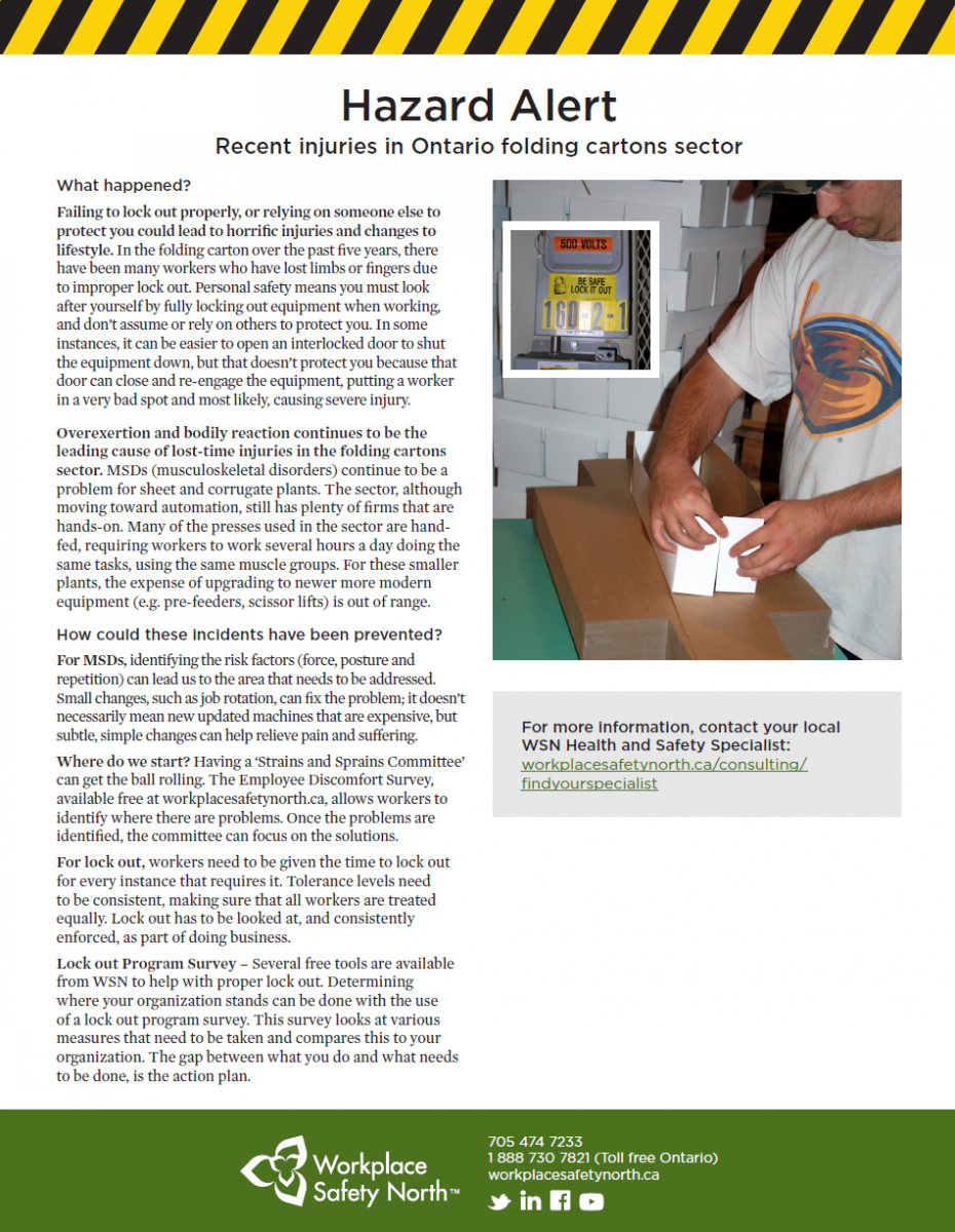 Cover of workplace hazard alert for pulp and paper workers