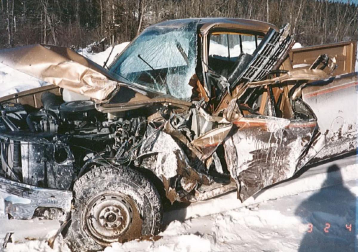 Damaged truck on service road