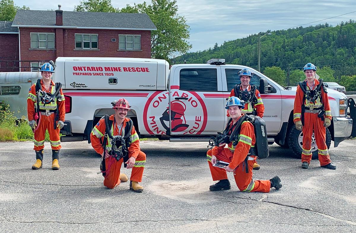 Ontario Mine Rescue staff outside near truck