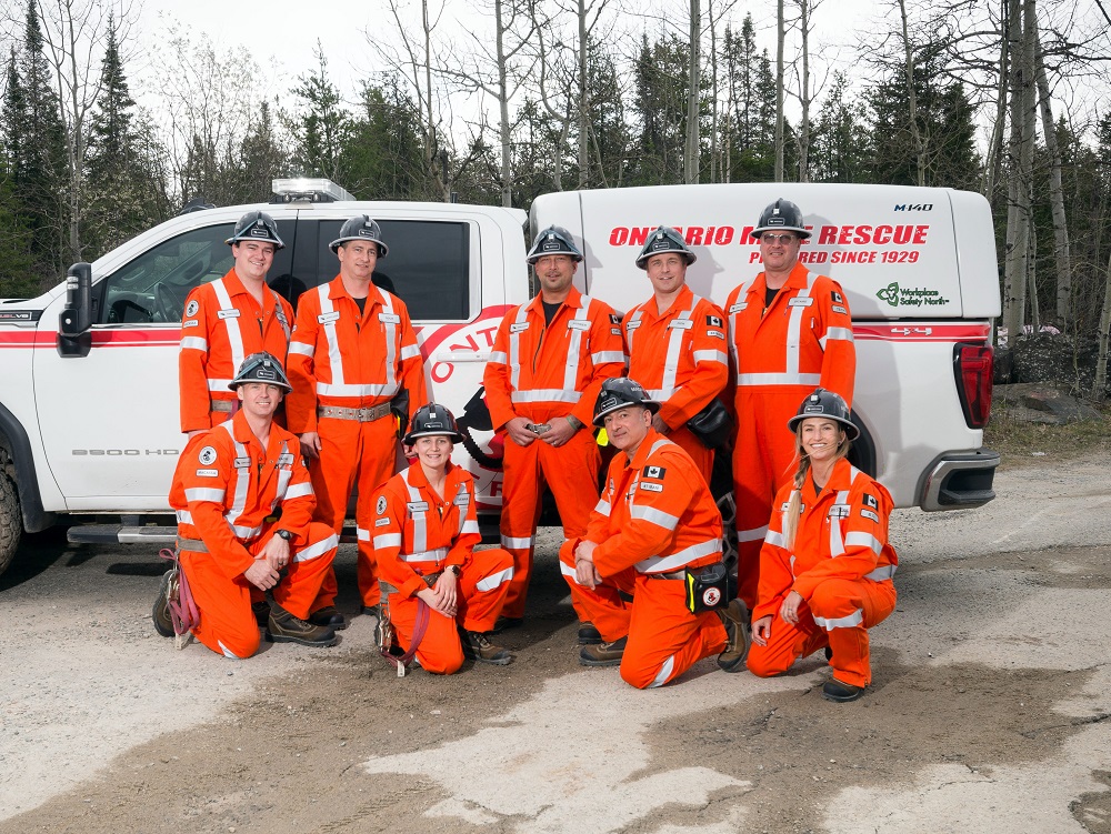 2023 Kirkland Lake mine rescue team in front of Ontario Mine Rescue truck
