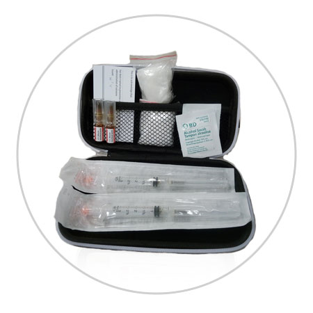 Photo of contents of a naloxone kit in Ontario, Canada